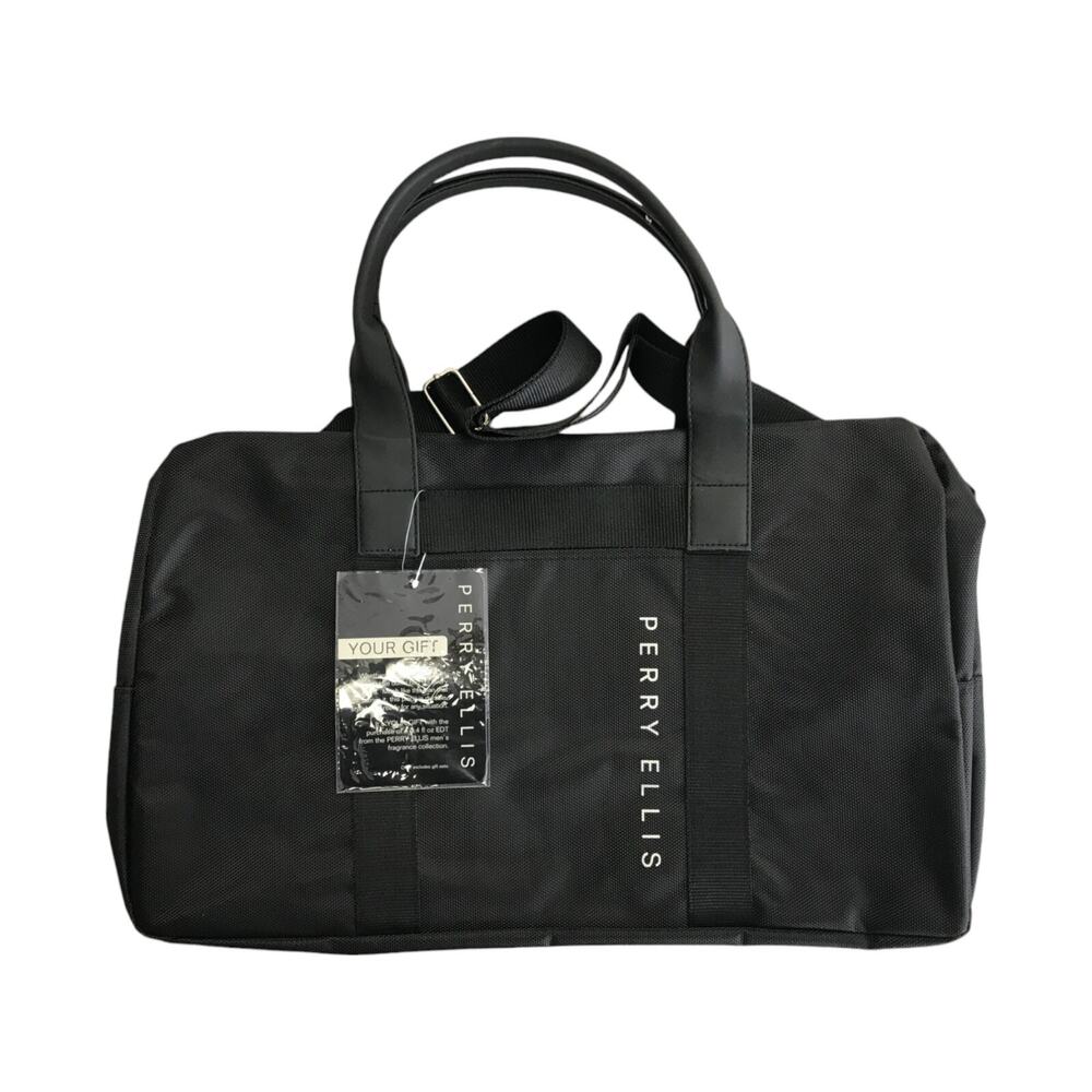 $28.00 Perry Ellis Black Duffle Gym Bag Travel Luggage Carry On Weekender NEW